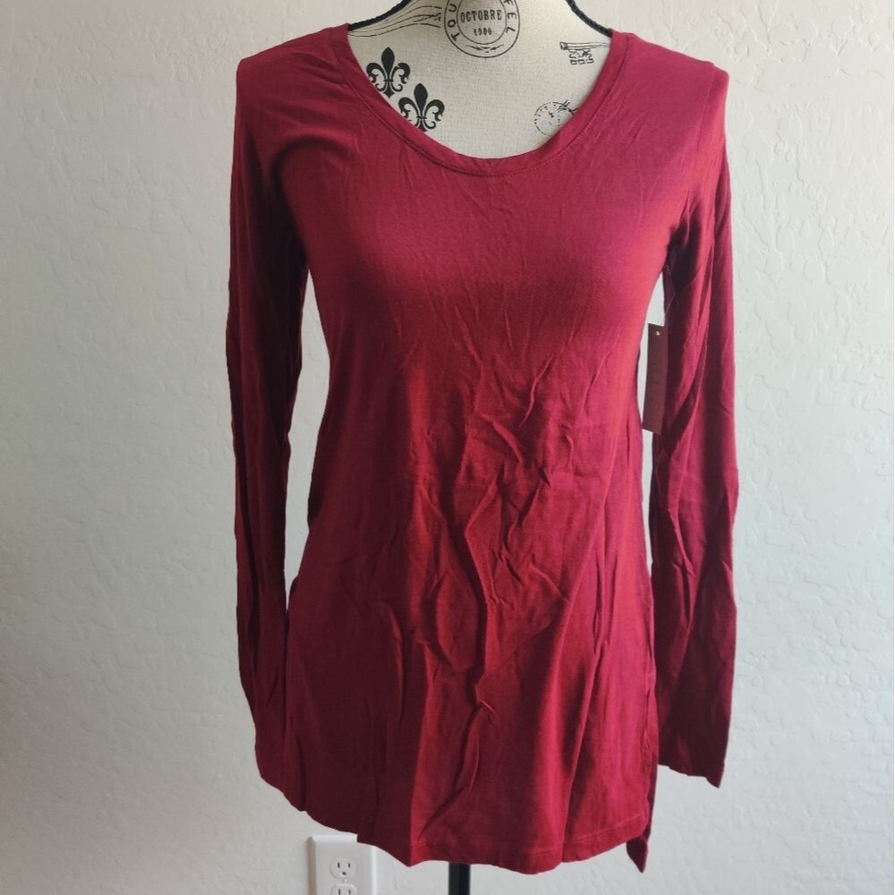 🆕 Abound cotton-blend crimson Red relaxed fit casual Long sleeve top_XXS
